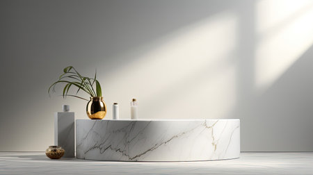 Clean marble podium with diffused lighting.の素材