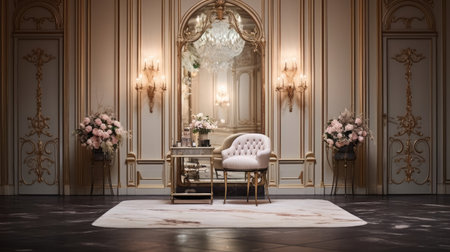 Elegant Parisian podium with wrought iron details and marble top.の素材
