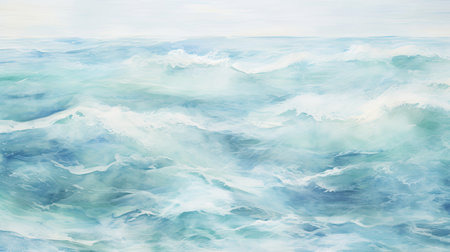 Serene ocean waves painting. Calming blue hues for relaxation spa or beach themes.の素材