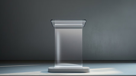 Clear acrylic podium muted gray backdrop for electronics.の素材