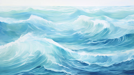 Serene ocean waves painting. Calming blue hues for relaxation spa or beach themes.の素材