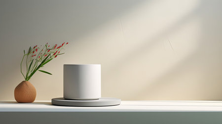 White ceramic podium with a matte finish. Minimalistic design for presenting cleaning products.の素材