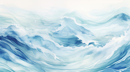 Soft ethereal blues and teals create a dreamlike watercolor-inspired wave patternの素材