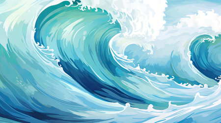 Exciting navy blue teal and seafoam green wavesの素材