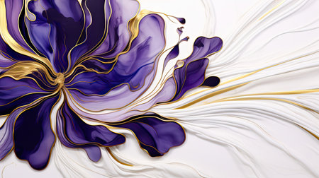 Majestic violet ink with golden flower swirls - a celebration of artistryの素材