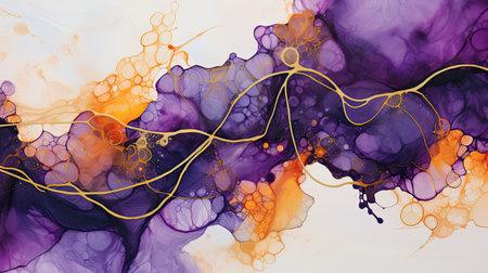 Dynamic amethyst ink with golden veins - a dance of color and formの素材