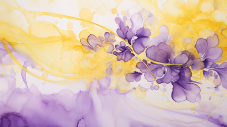 Lemon-yellow ink with flower silhouettes silver strokesの素材