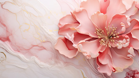 Luxurious marbled ink with blush peonies golden detailsの素材