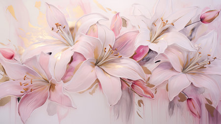 Enchanting marbled ink with lilies intertwined golden linesの素材