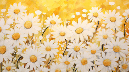 Delicate daisies in yellows and whites with golden accentsの素材