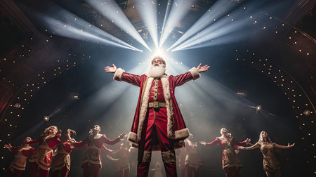 Santa commands spotlight in dazzling circus performanceの素材
