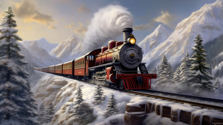 Santa powers through snowy mountain passの素材