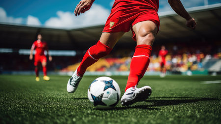 Close-up of soccer midfielder's through-pass forward sprints forwardの素材