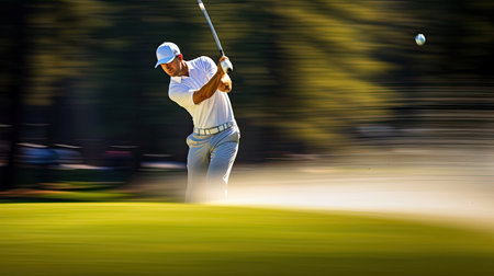 Dynamic golf swing clubhead blur and bright course colorsの素材