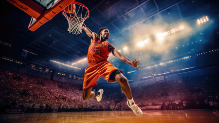 Basketball layout's graceful impact bright colors and skillful playの素材