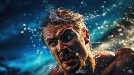 Elegant crawl stroke in sparkling water vivid colors and focus create captivating imageの素材