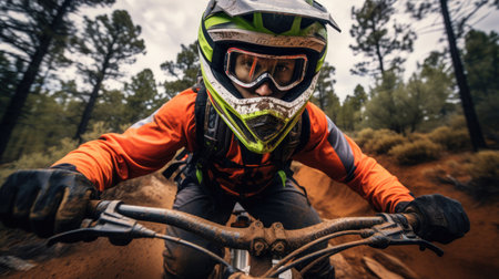 Motorcyclist's determination on enduro courseの素材