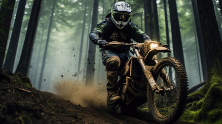 Intense ride through misty woodlandの素材