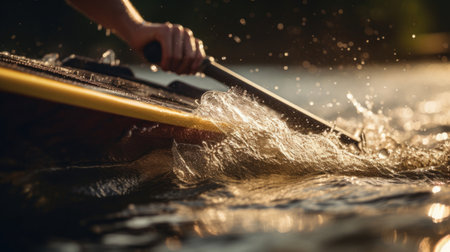 Close-up kayaker's paddle droplets glistenの素材