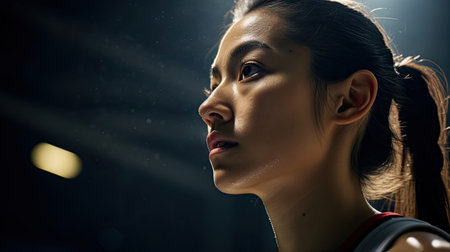 Intense badminton player in actionの素材