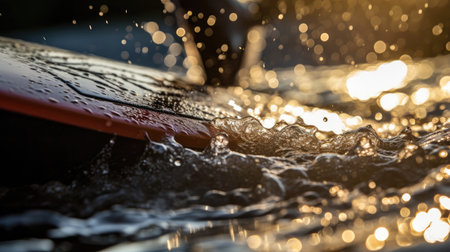 Close-up kayaker's paddle droplets glistenの素材