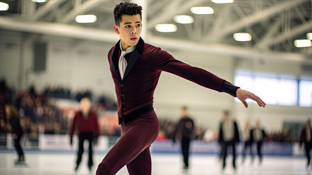 Figure skater mid-performance movements showing passion and dedicationの素材