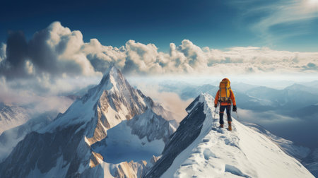 Mountaineer conquering peak in vibrant gearの素材