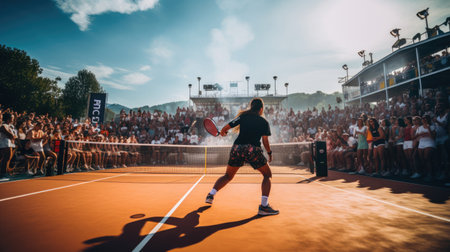Padel tournament with multiple matches in progressの素材