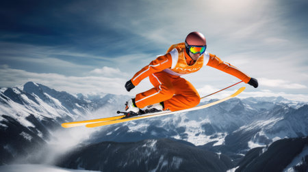 Ski jumper in flightの素材