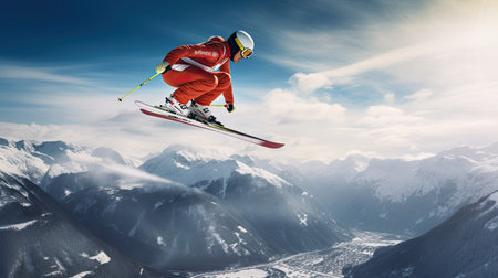 Ski jump with serene backdropの素材