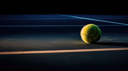 Warm twilight tennis ball under stadium lightsの素材