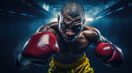 Boxer mid-uppercut bright gloves intense focusの素材