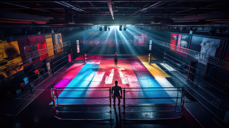 Colorful boxing ring with boxerの素材