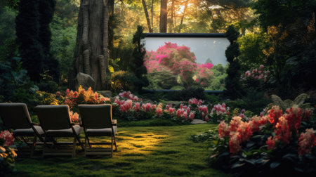 Cinema amidst blooming gardenの素材