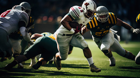 Running back breaks through with speed.の素材