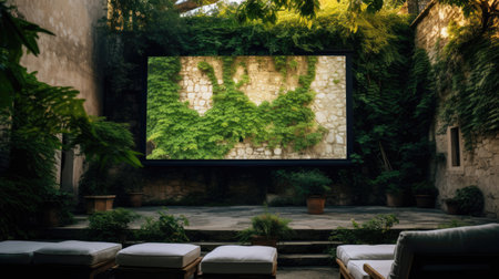Cinema in ancient stone courtyardの素材