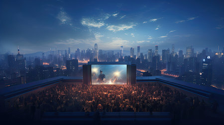 Urban skyline cinema rooftopの素材