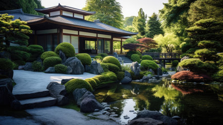 Japanese garden cinema with Zen beautyの素材