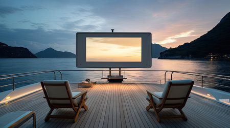 Yacht cinema on sleek modern deck minimalist high-tech designの素材