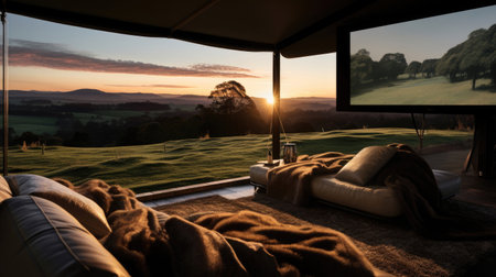 Rural Cinema Retreat Hilltop Screen Panoramic Country Viewsの素材