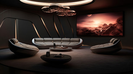 Futuristic Smart Home Theater Biometric Pods MicroLED Screenの素材