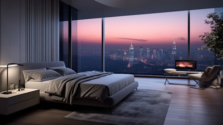 Inviting Smart Home bedroom motorized curtains sleep monitoring climate control ambient lightingの素材