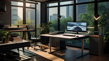 Efficient Smart Home office with voice-activated lighting and blindsの素材
