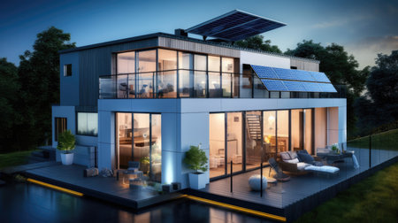 Energy-efficient Smart Home with solar panels and automationの素材