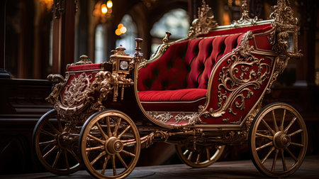 Vintage Luxury Carriage Intricate Woodwork Velvet Upholstery Ornate Details Classic Elegance Timeless Beautyの素材