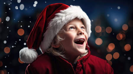 Festive astronomer gazes at stars in awe-inspiring cosmic settingの素材