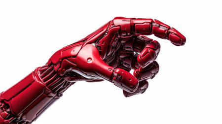 Glossy red robotic hand shows thumbs-up symbolizing precisionの素材