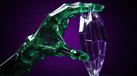 Radiant purple robotic hand in precise pointing gestureの素材