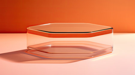 Simple acrylic podium against muted peach for relaxation itemsの素材