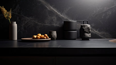 Matte black granite subtle lighting for luxury kitchen itemsの素材